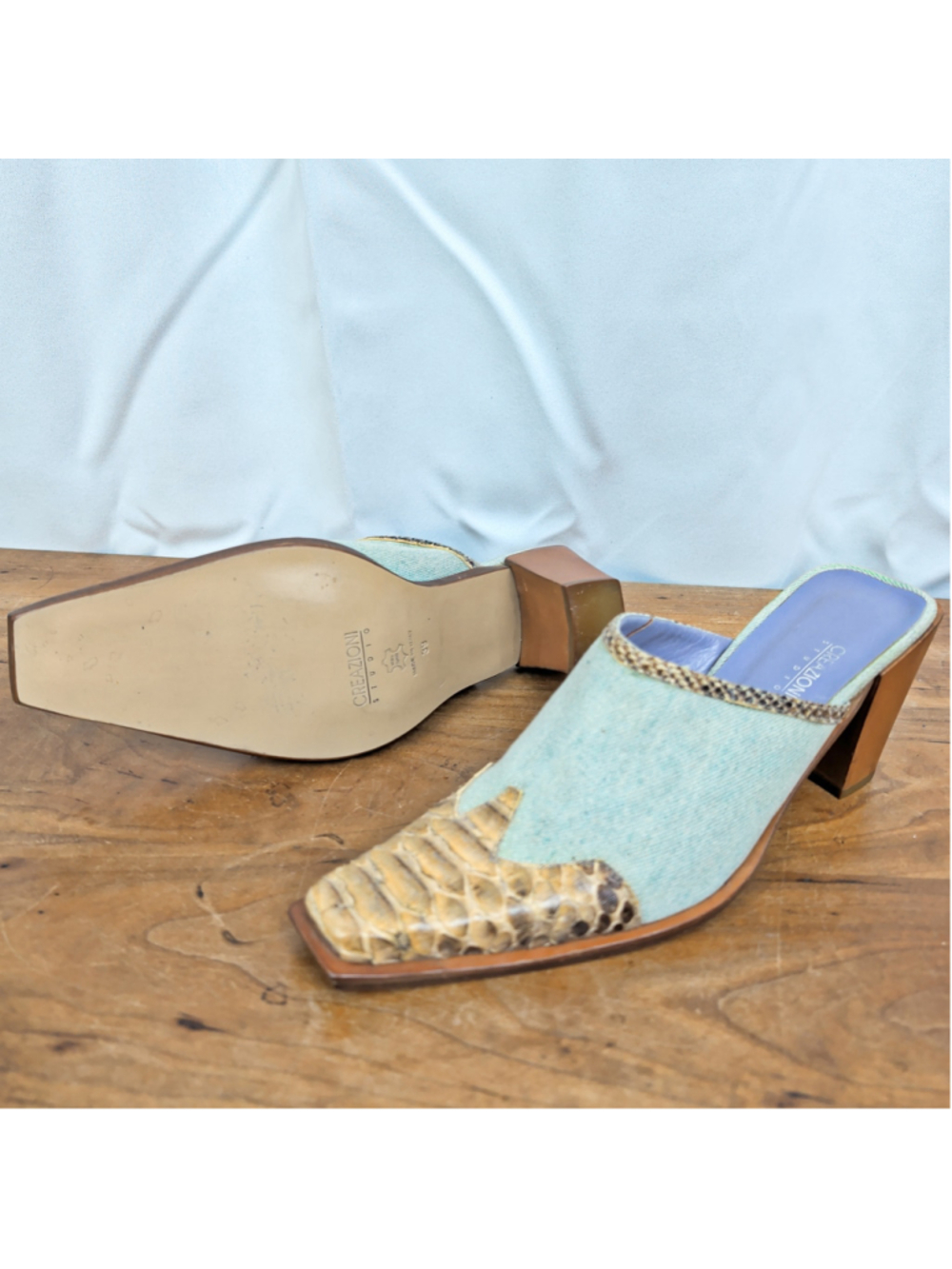 Deadstock Creazioni Studio Denim & Snake Italian made Mules